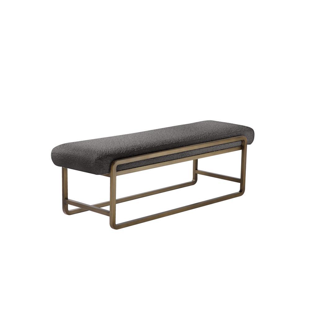 Cole Bench in Brass with Grey Boucle. Picture 1