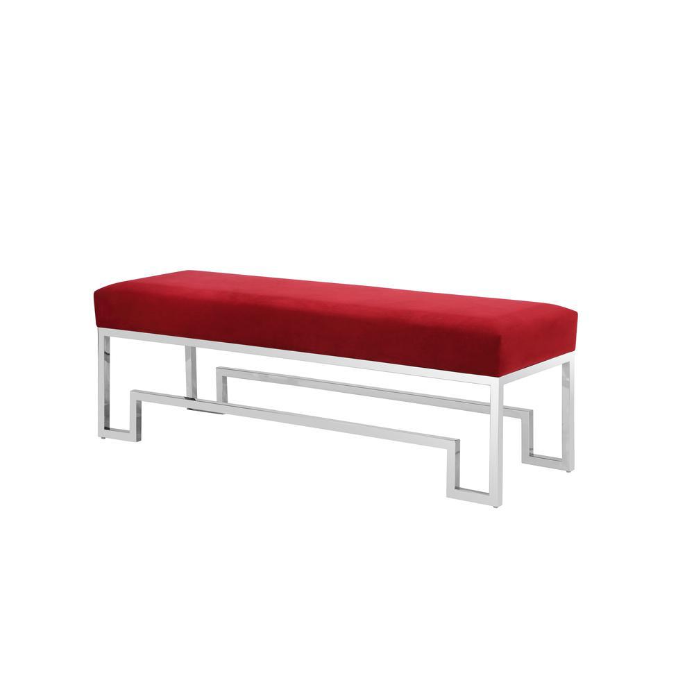 Laurence Bench in High Polish Steel and Burgundy Velvet. Picture 1