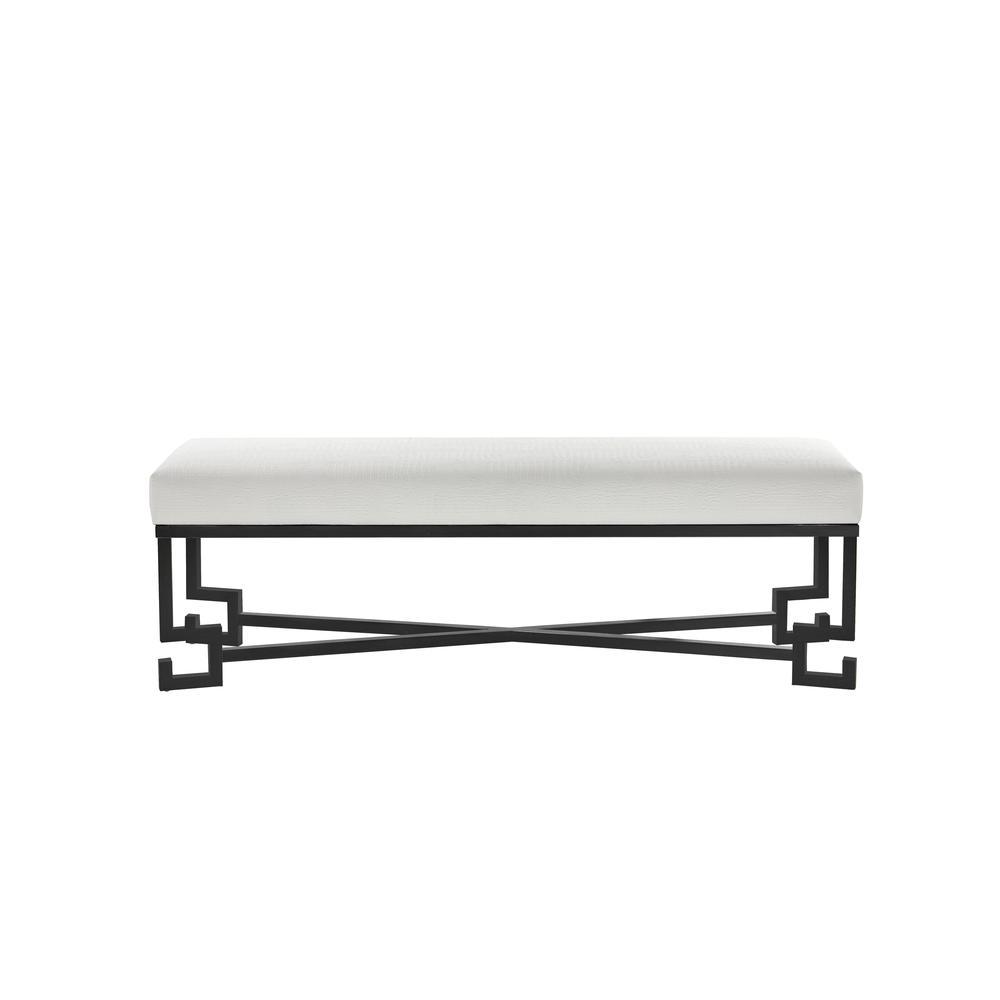 Sophia Bench in Matte Black Steel and Faux White Gator. Picture 1