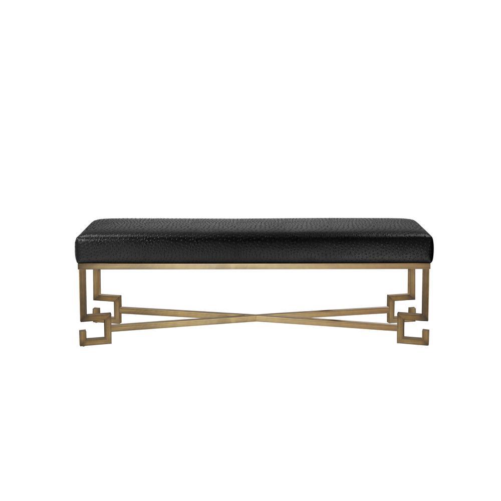 Sophia Bench in Brushed Brass and Faux Black Ostrich. Picture 1