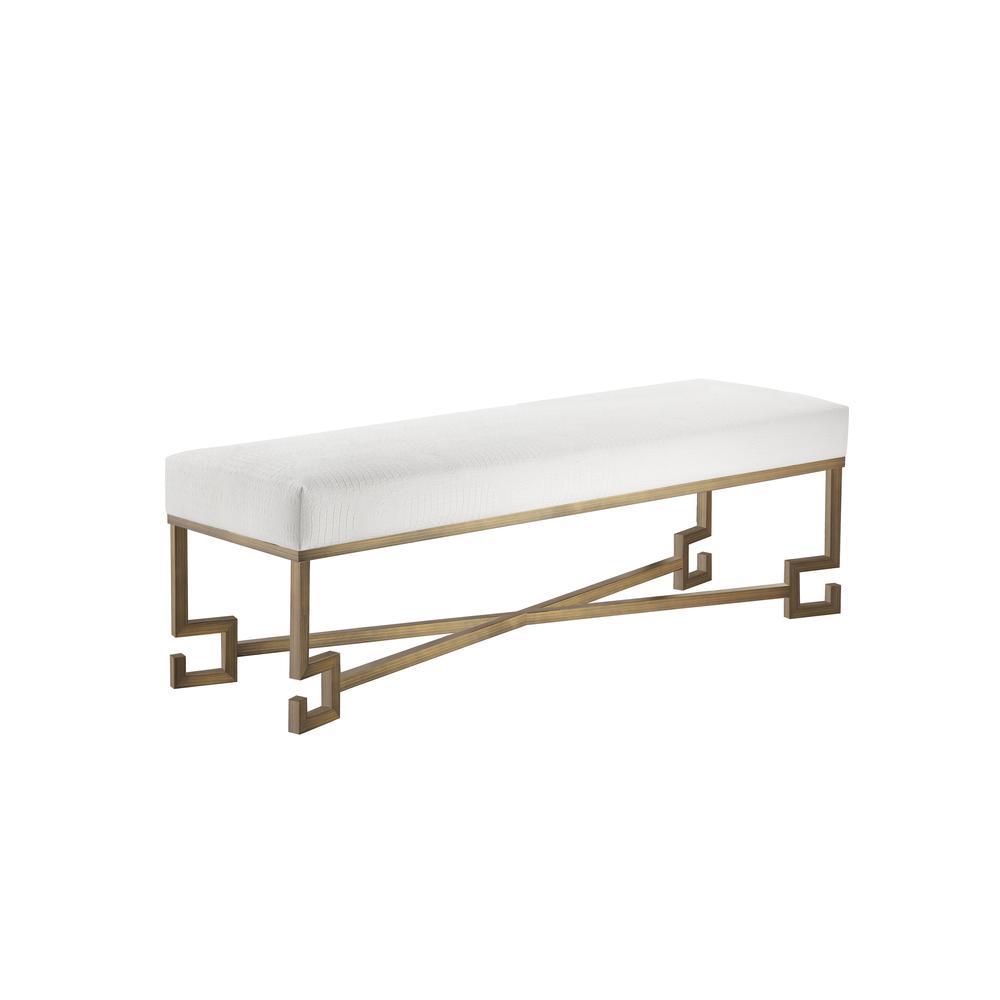 Sophia Bench in Brushed Brass and Faux White Gator. Picture 1