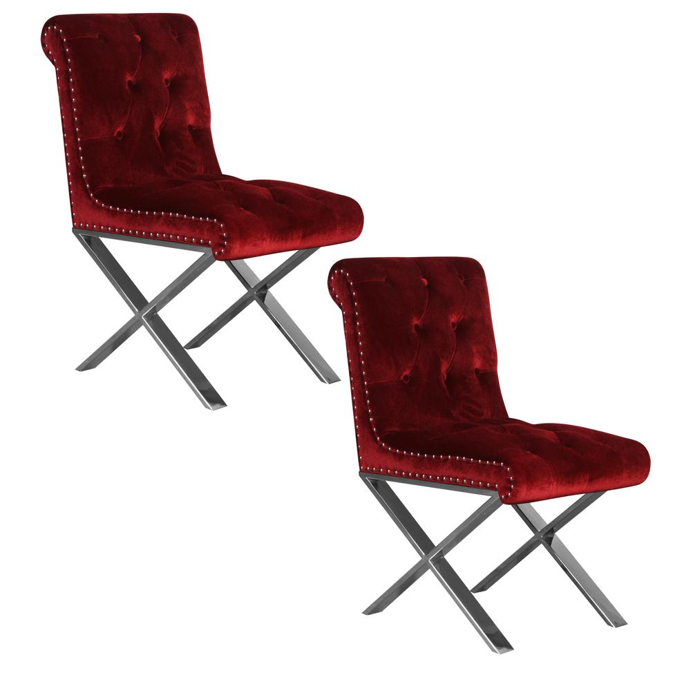 Foy Dining Chair Silver Burgundy (Set of 2). Picture 5