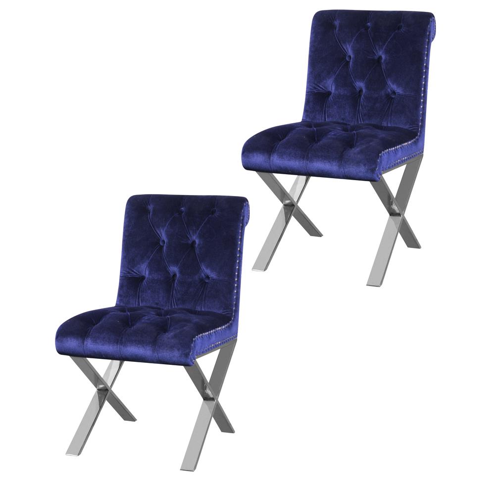 Foy Dining Chair Silver Navy (Set of 2). Picture 5