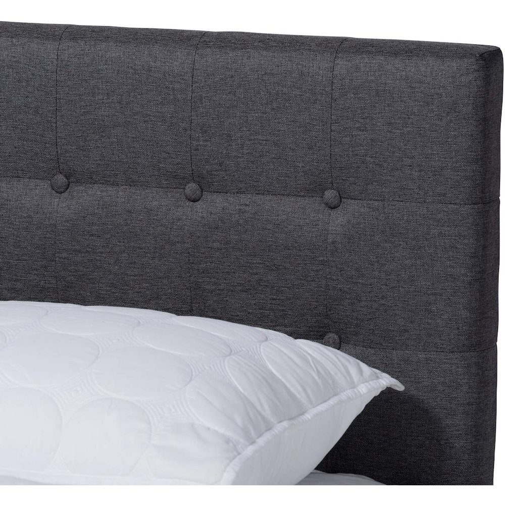 Baxton Studio Devan MidCentury Modern Dark Grey Fabric Upholstered Walnut Brown Finished Wood King Size Platform Bed. Picture 5
