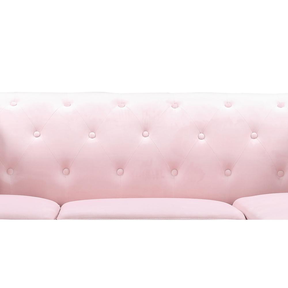 Pompano 62 in. Pink Tufted Velvet Loveseat with 2-Throw Pillow. Picture 5