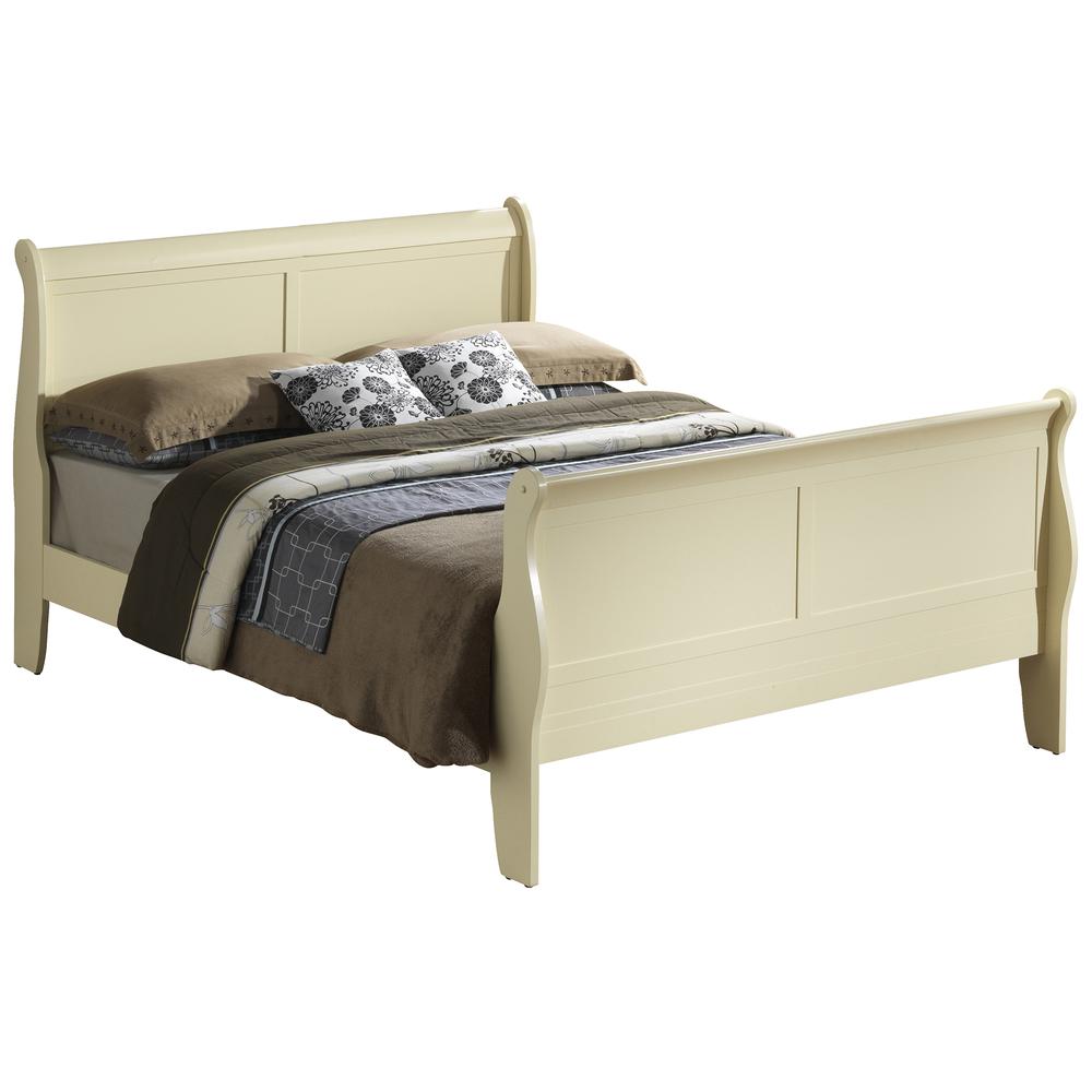 Louis Philippe Beige King Sleigh Wood Bed with High Footboard. Picture 2