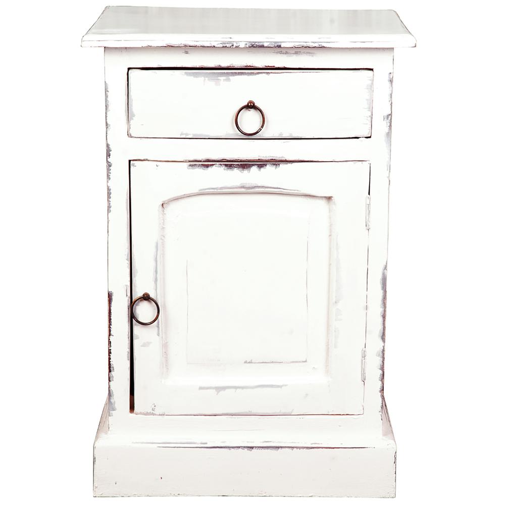 Shabby Chic Cottage 1-Drawer White Wash Nightstand 25.5 in. H x 17.8 in. W x 13.5 in. D. Picture 1