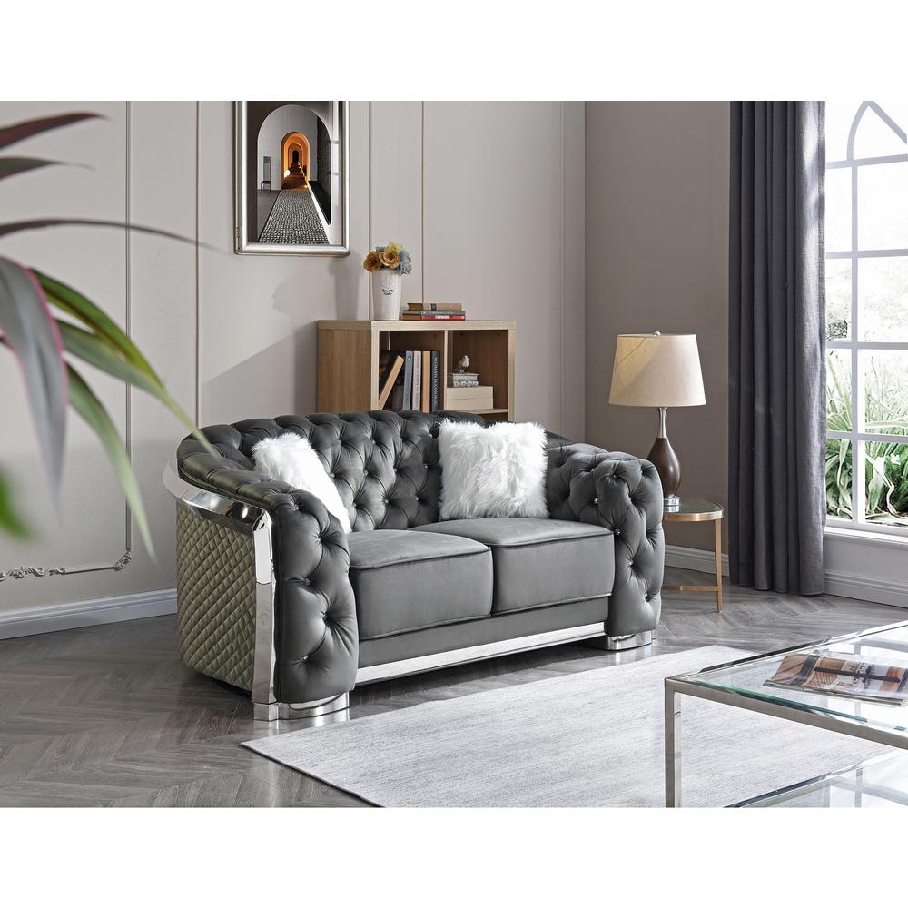 Sapphire 71 in. W Flared Arm Velvet Straight Sofa in Grey. Picture 5