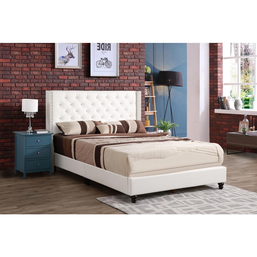 Julie White Tufted Upholstered Low Profile Full Panel Bed. Picture 7