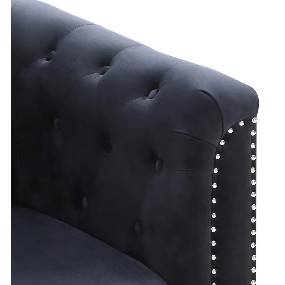 Pompano 62 in. Black Tufted Velvet 2-Seater Sofa with 2-Throw Pillow. Picture 5