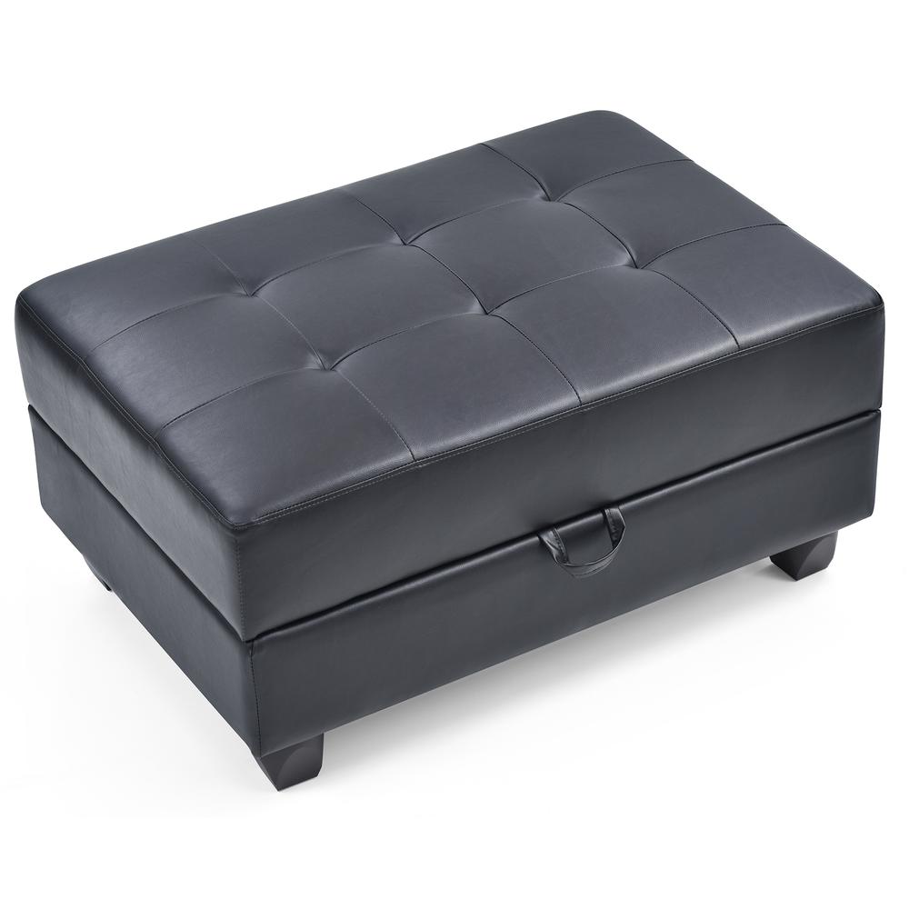 Revere Black Faux Leather Upholstered Storage Ottoman. Picture 4
