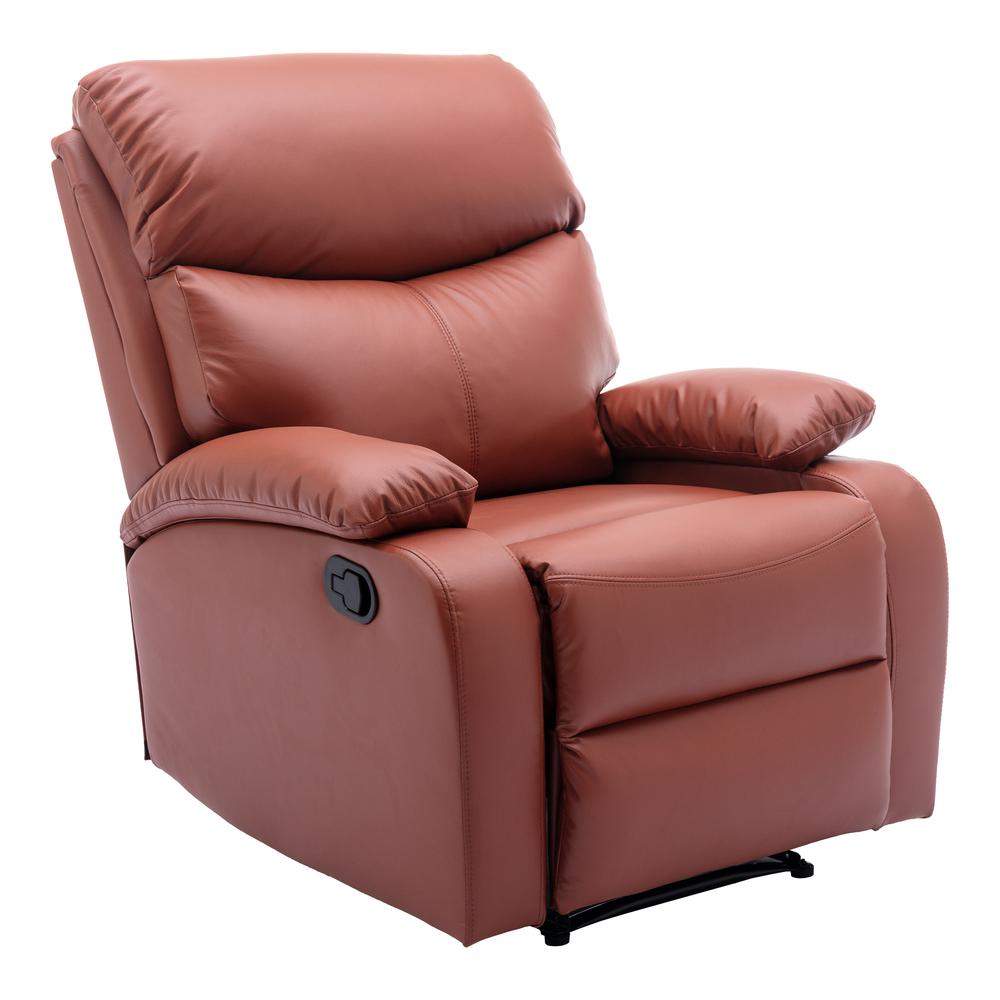 Yingj Brown Wide Manual Standard Recliner with Technical Leather Thick Armrests. Picture 2