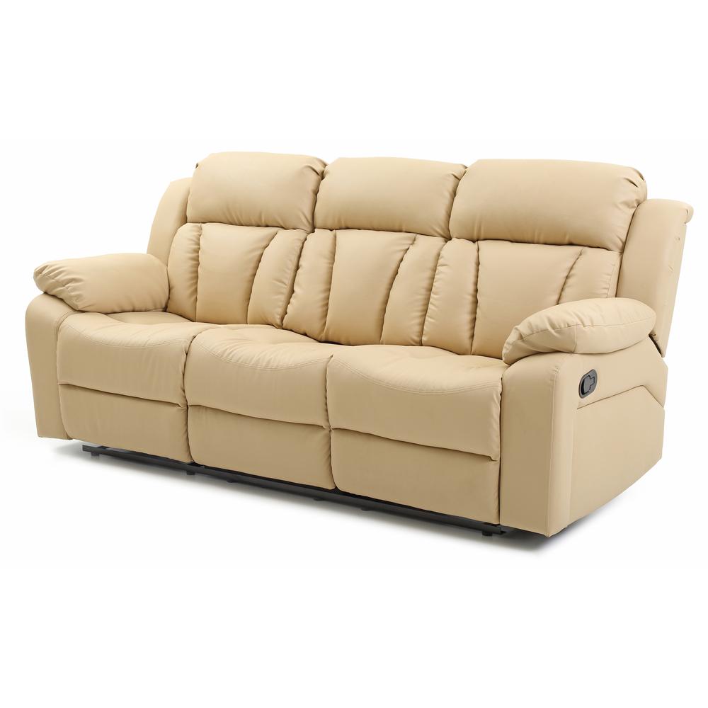 Daria 85 in. W Flared Arm Faux Leather Straight Reclining Sofa in Beige. Picture 2