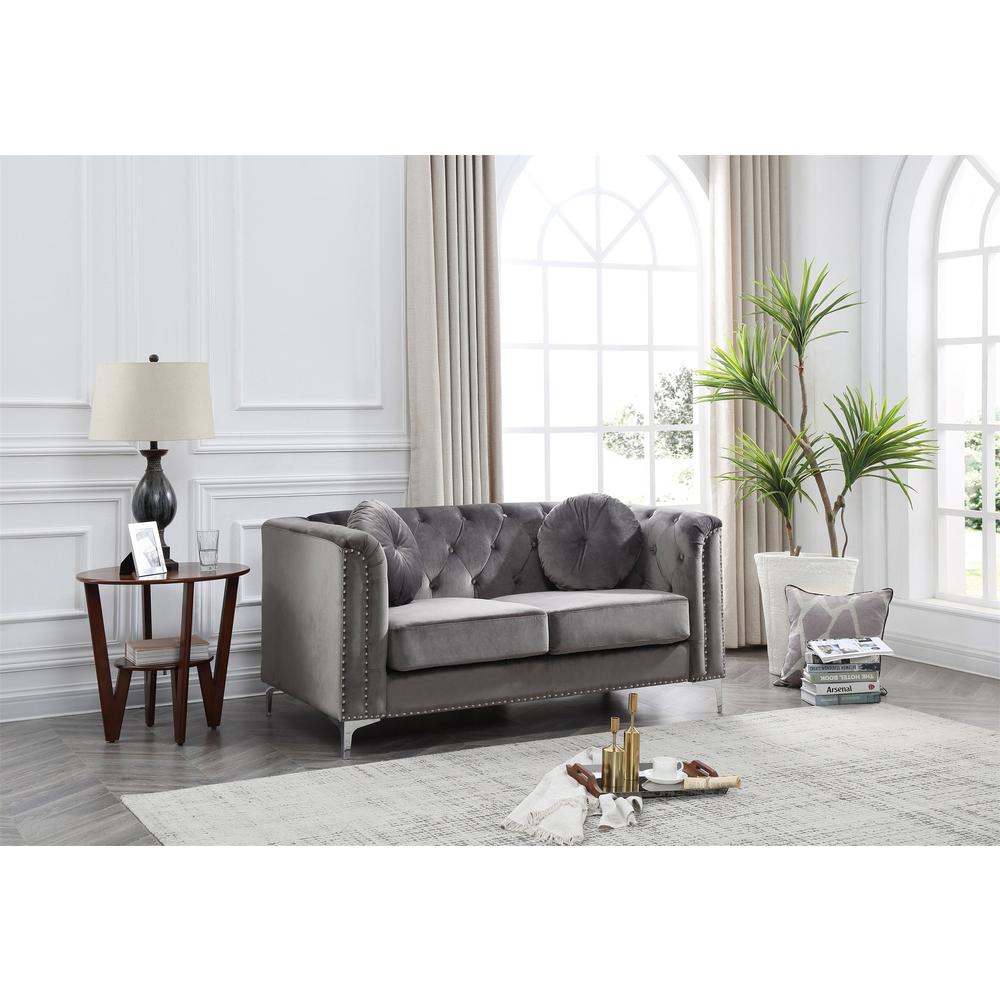 Pompano 62 in. Dark Gray Velvet 2-Seater Sofa with 2-Throw Pillow. Picture 5