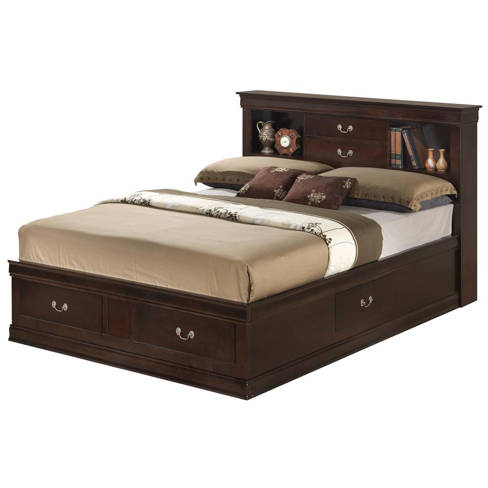 Louis Philippe Cappuccino King Storage Platform Bed. Picture 2