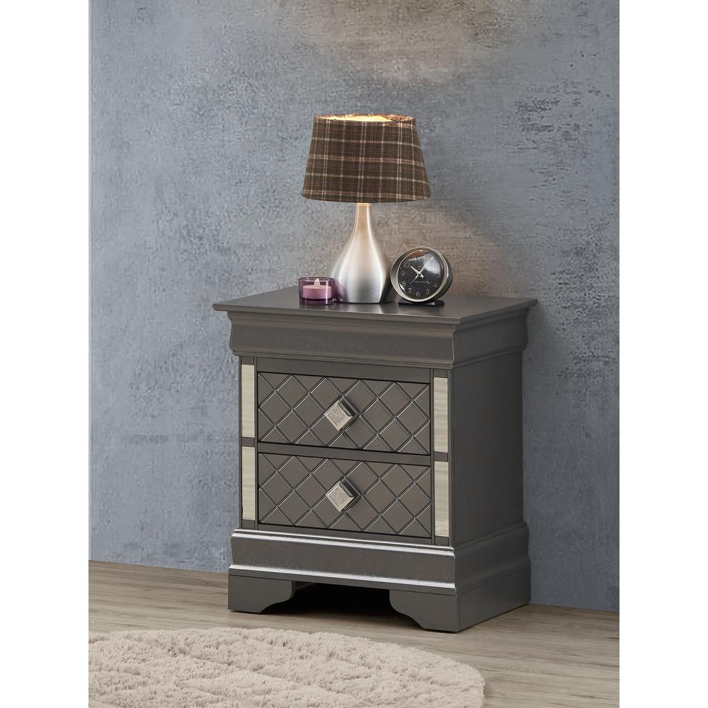 Verona 2-Drawer Metalic Black Nightstand (24 in. H x 16 in. W x 21 in. D). Picture 6