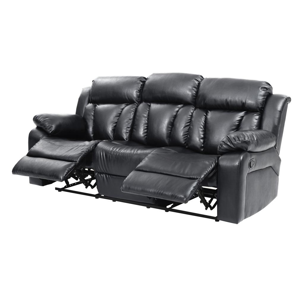 Daria 85 in. W Flared Arm Faux Leather Straight Reclining Sofa in Black. Picture 3