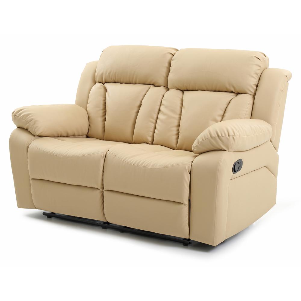 Daria 62 in. W Flared Arm Faux Leather Straight Reclining Sofa in Beige. Picture 2