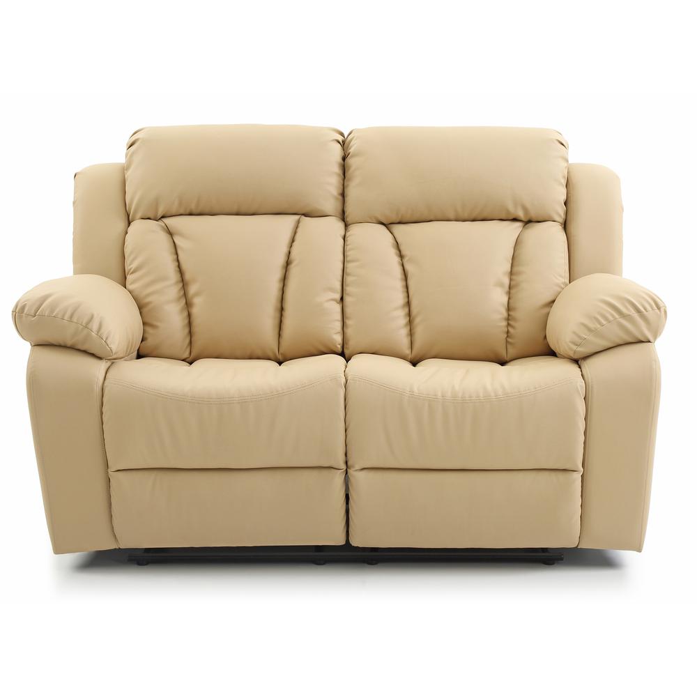 Daria 62 in. W Flared Arm Faux Leather Straight Reclining Sofa in Beige. Picture 1