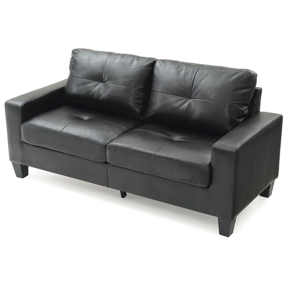 Newbury 71 in. W Flared Arm Faux Leather Straight Sofa in Black. Picture 3