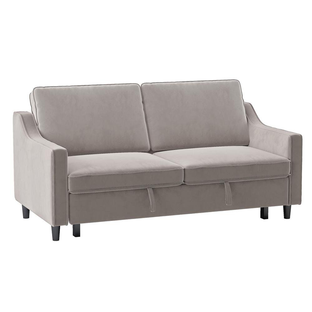Metteo 71.5 in. Cobblestone Velvet Upholstered 2-Seater Convertible Studio Sofa with Pull-out Bed. Picture 3