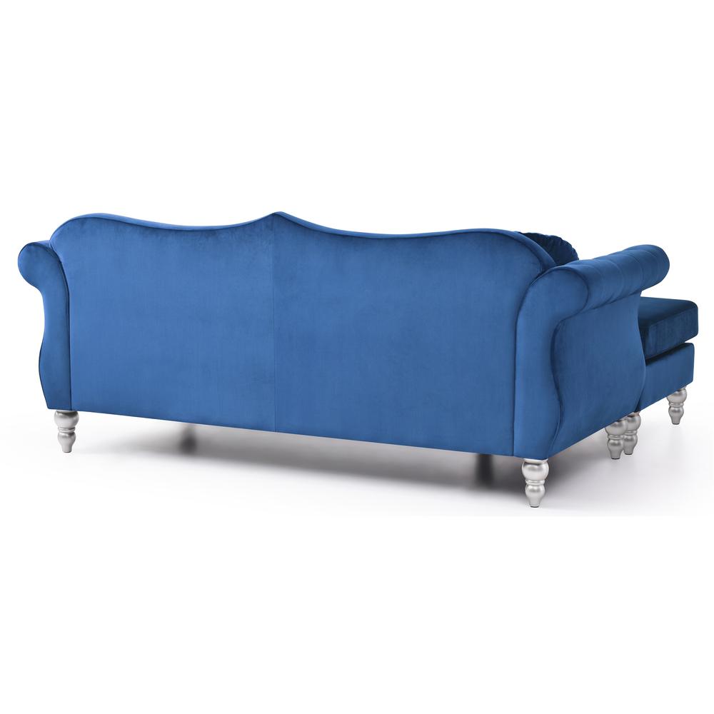 Hollywood 81 in. Navy Blue Velvet Chesterfield Sectional Sofa with 2-Throw Pillow. Picture 4