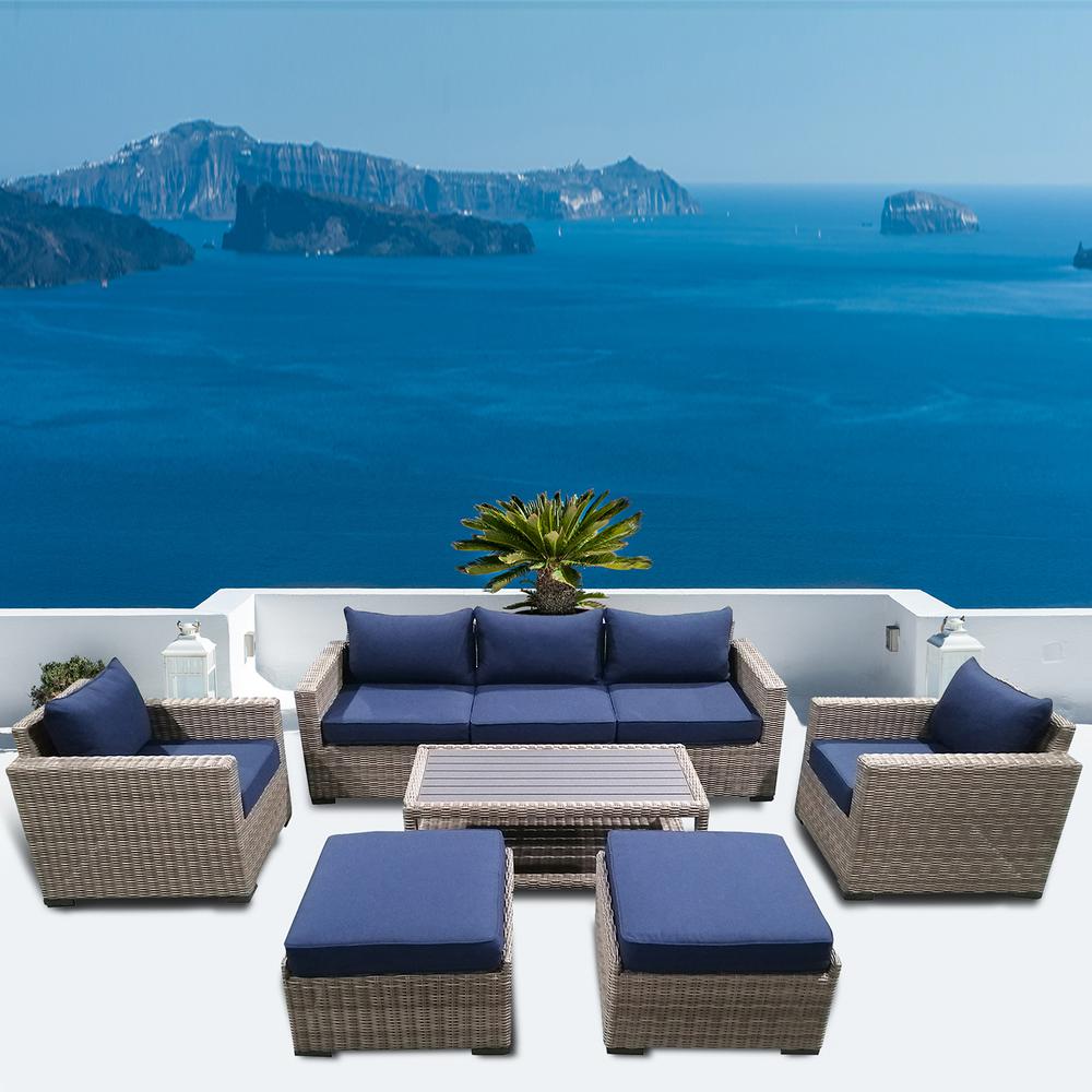 8-Piece Outdoor Patio Furniture Set Wicker Rattan Sectional Sofa & Couch with Coffee Table, CS-W13. Picture 6