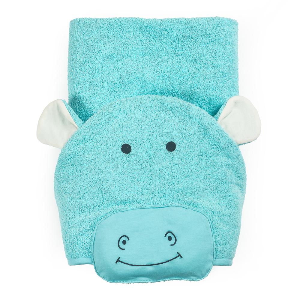 Kids Bath Collection 27" x 54" Cotton Hippo Hooded Bath Towel. Picture 2