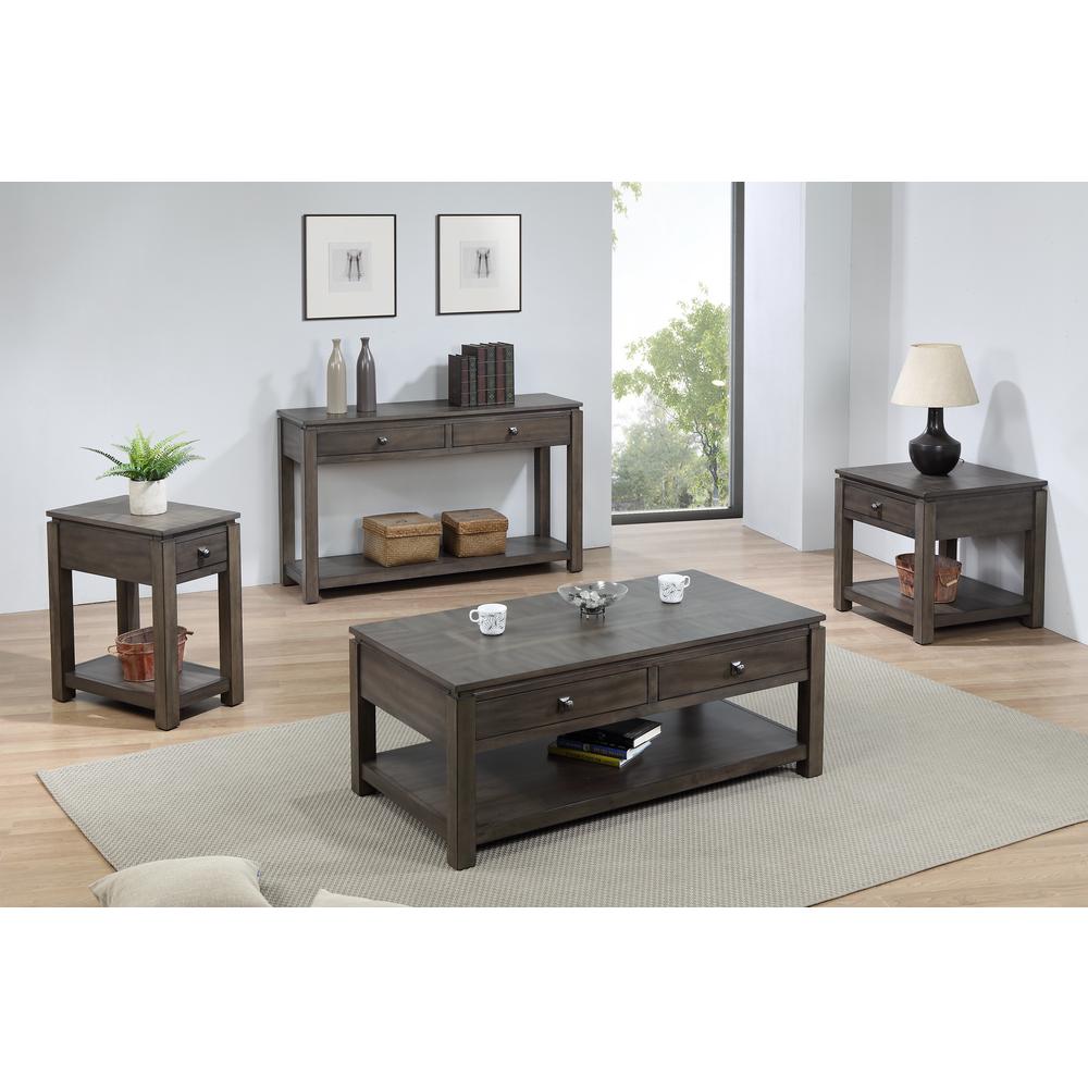 Shades of Sand 24 in. Weathered Grey Square Solid Wood End Table with 1 Drawer. Picture 5
