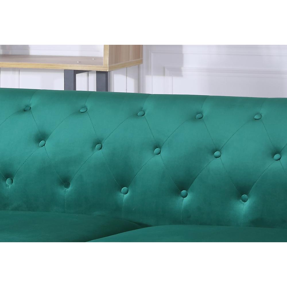 Pompano 83 in. Green Tufted Velvet Loveseat with 2-Throw Pillow. Picture 5