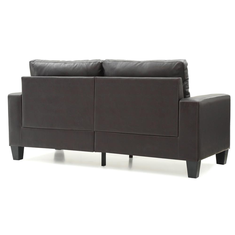 Newbury 71 in. W Flared Arm Faux Leather Straight Sofa in Dark Brown. Picture 4