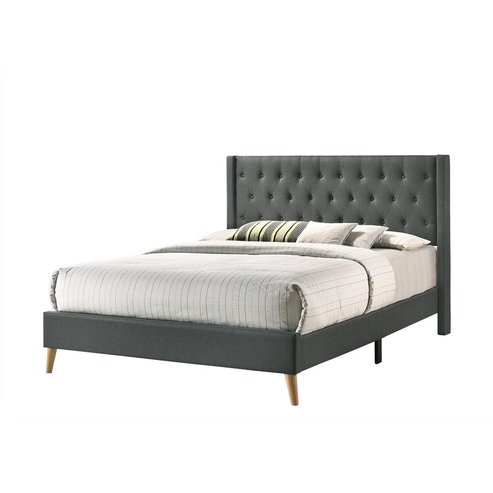 Bergen Gray Queen Tufted Panel Bed. Picture 1