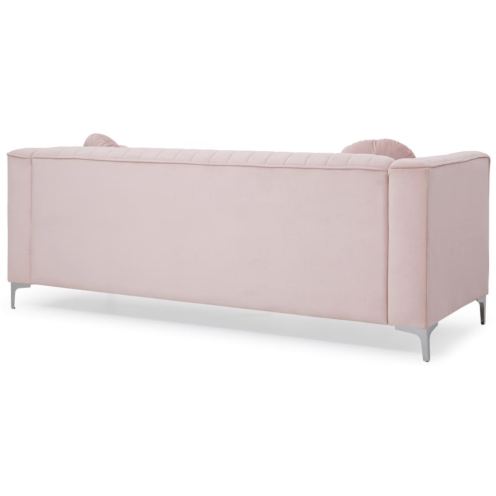 Delray 87 in. Pink Velvet 2-Seater Sofa with 2-Throw Pillow. Picture 4