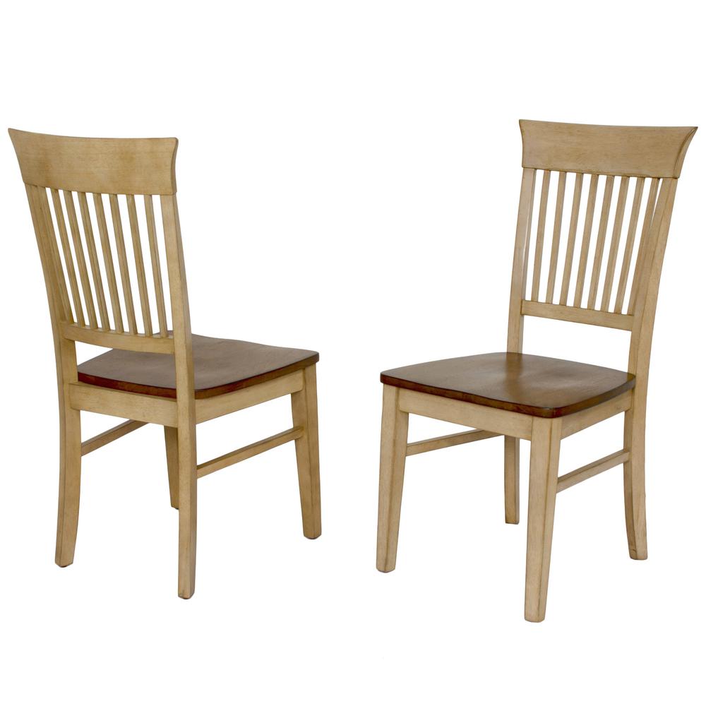 Distressed Two Tone Light Creamy Wheat with Warm Pecan Brown Side Chair (Set of 2), BH-BR-C70-PW-2. Picture 2