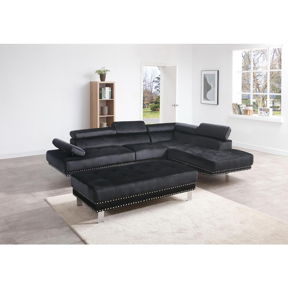 Derek 109 in. W 2-piece Velvet L Shape Sectional Sofa in Black. Picture 5