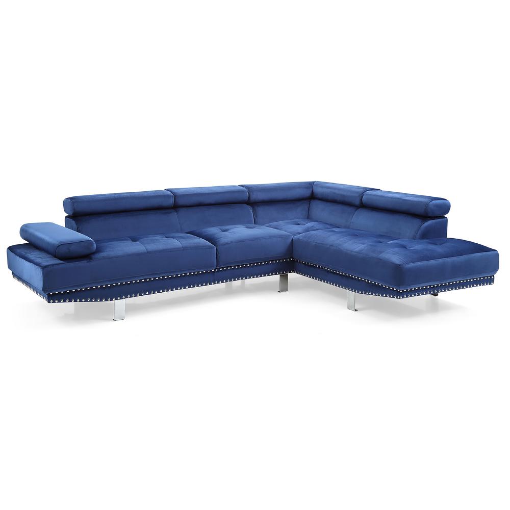 Derek 109 in. W 2-piece Velvet L Shape Sectional Sofa in Navy Blue. Picture 1