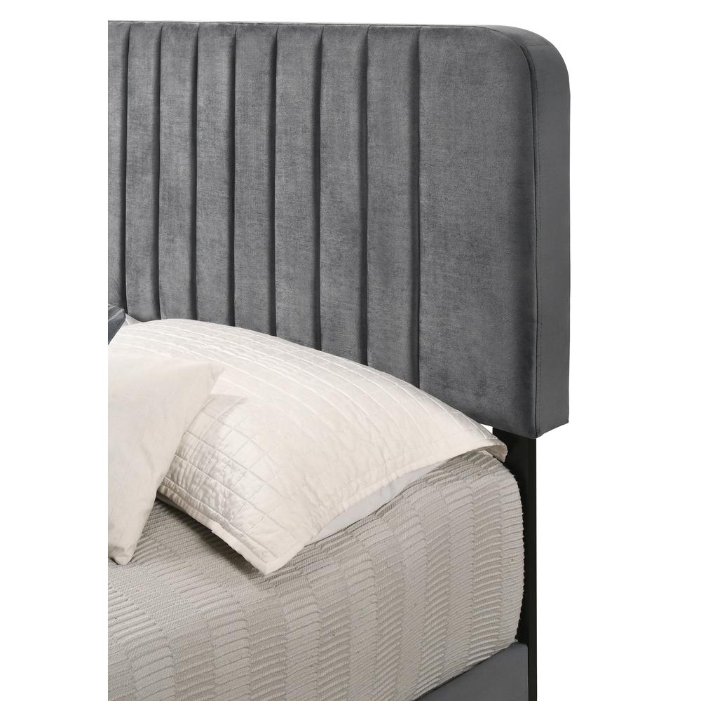 Lodi Gray Velvet Upholstered Channel Tufted King Panel Bed. Picture 4