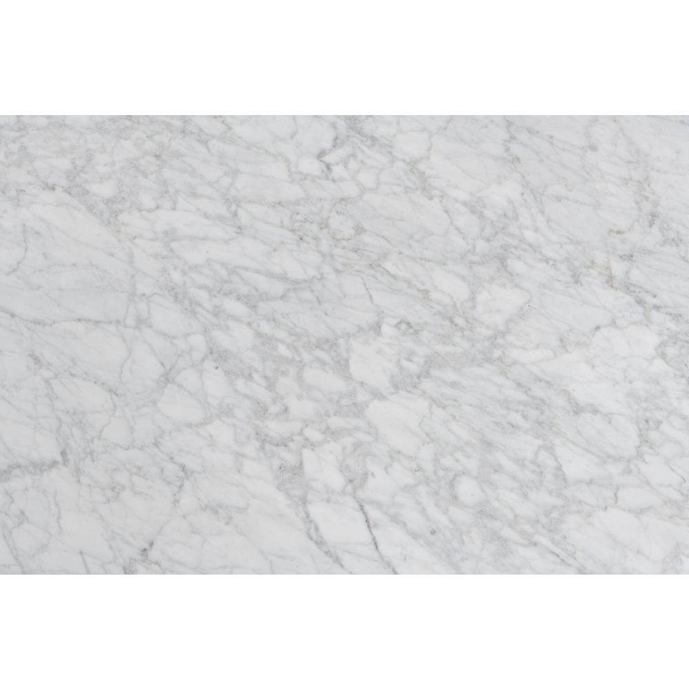 Cima 12" x 21" Rectangular Italian Carrara White Marble Side Table with Oak Legs. Picture 7
