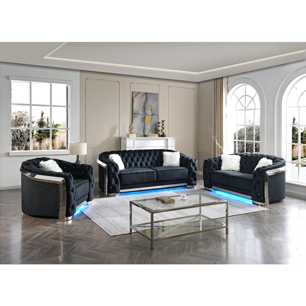 Sapphire 71 in. W Flared Arm Velvet Straight Sofa in Black. Picture 8