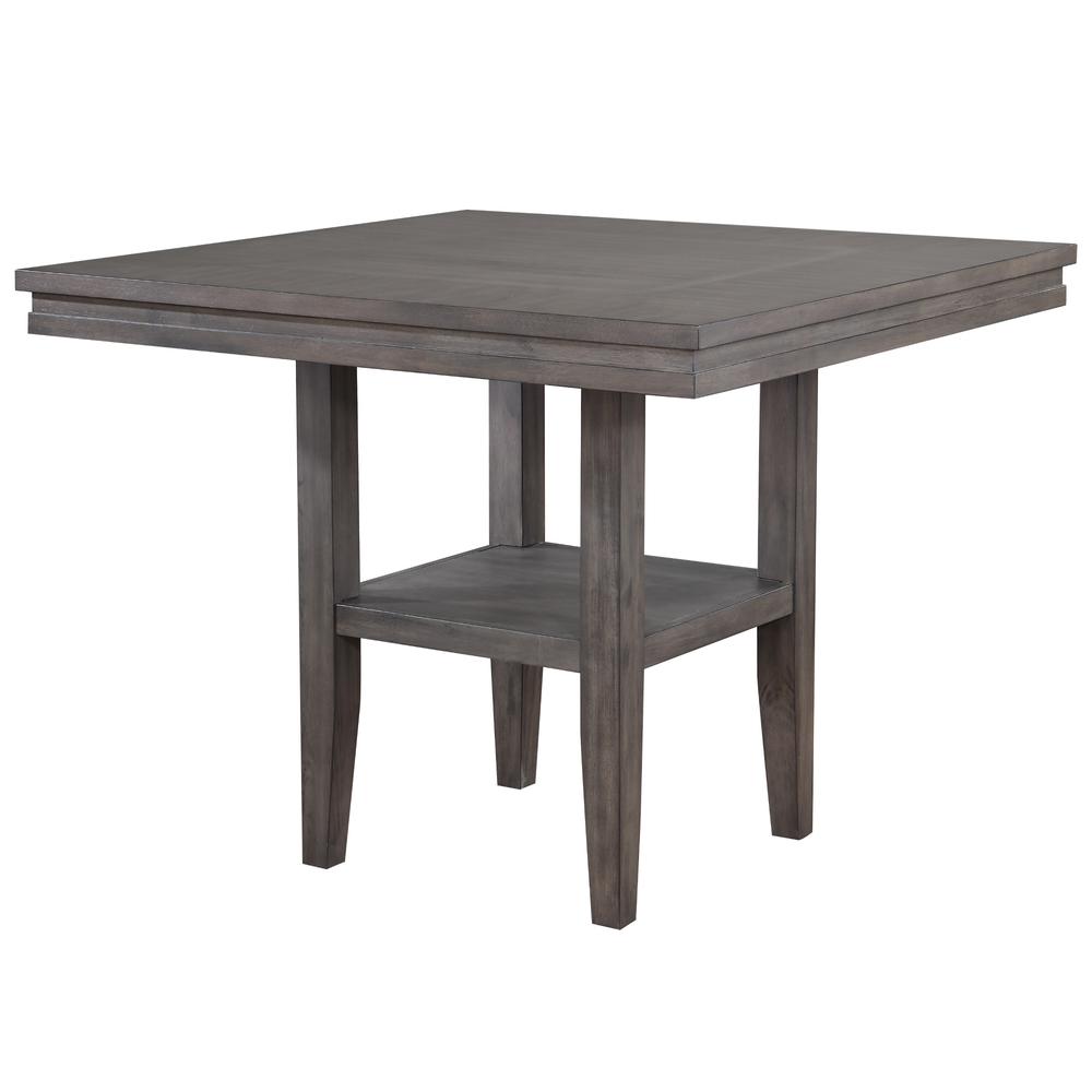 Shades of Gray 45 in. Square Weathered Grey Solid Wood Pub Dining Table with Shelf (Seats 6). Picture 2