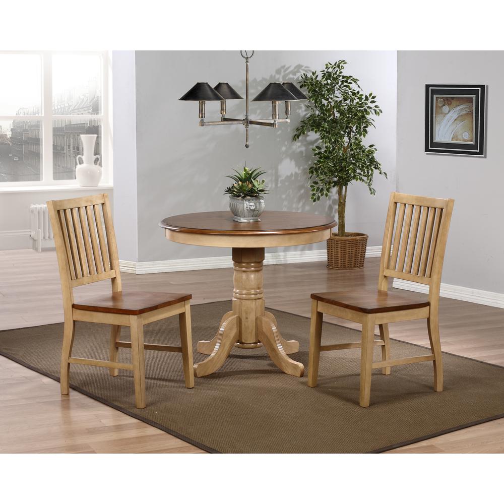 36 in. Round Distressed Two Tone Light Creamy Wheat with Dining Table (Seats 4). Picture 4