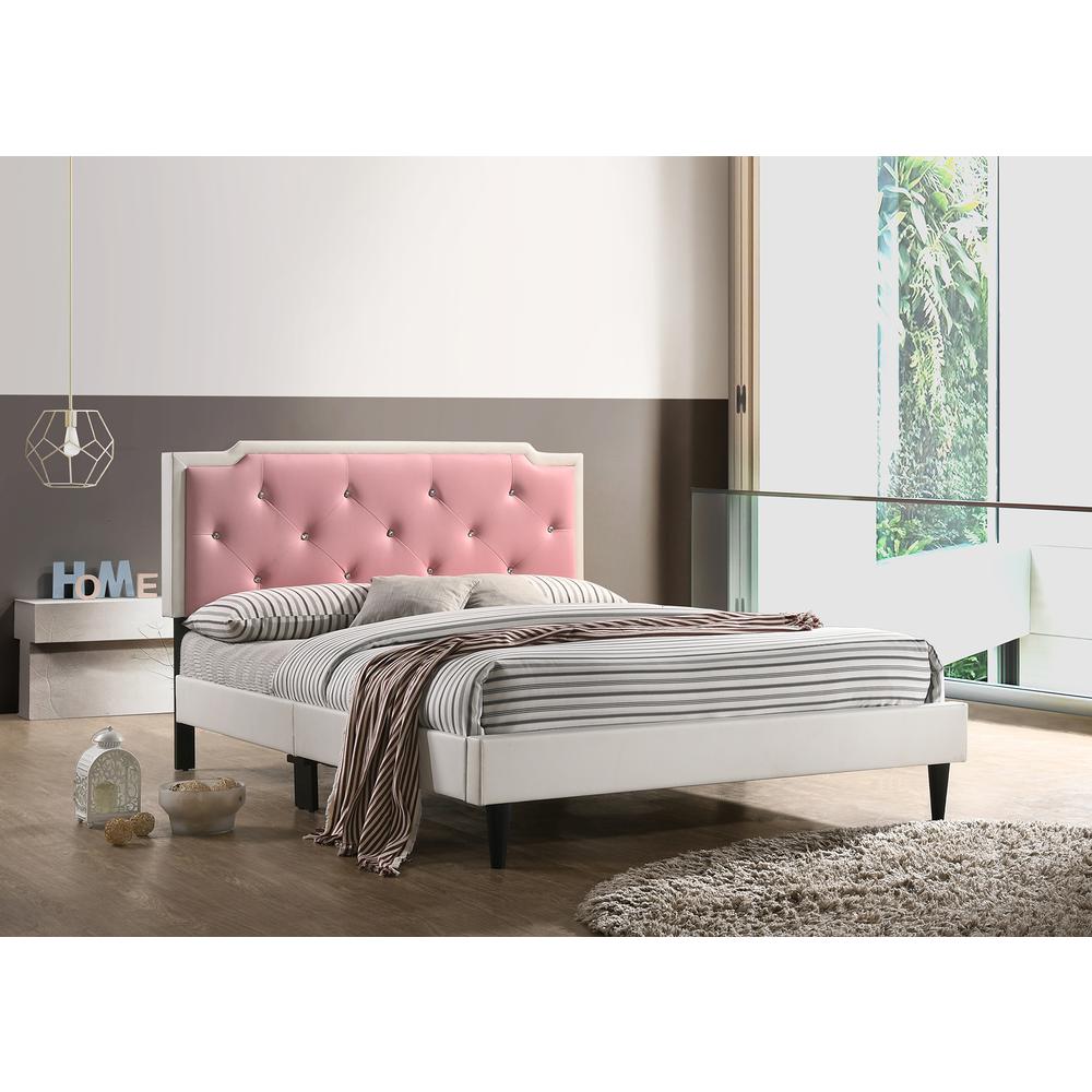 Deb Jewel White and Pink Tufted Full Panel Bed. Picture 3