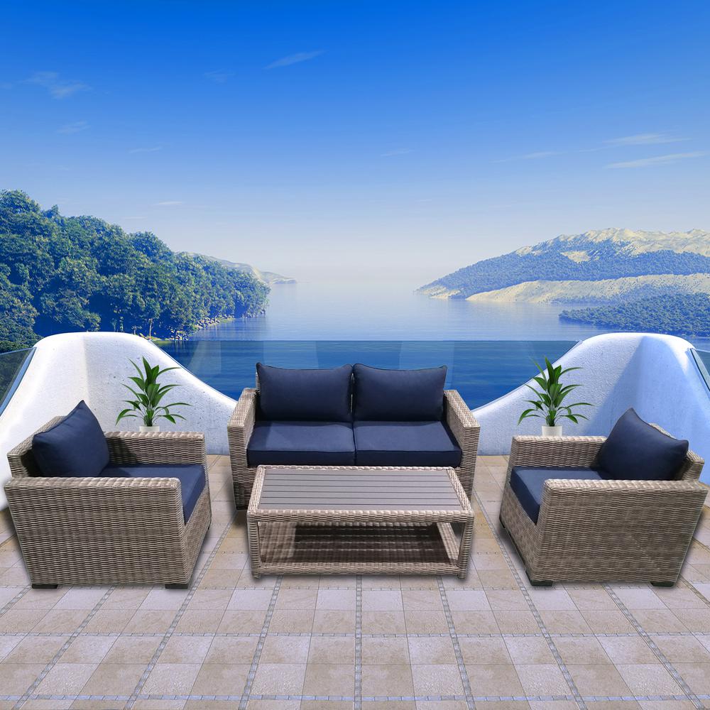 5-Piece Outdoor Patio Furniture Set Wicker Rattan Sectional Sofa & Couch with Coffee Table, CS-W11. Picture 6