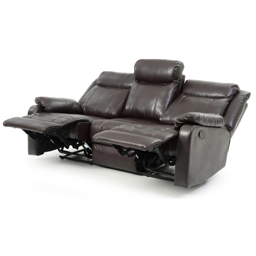 Ward 76 in. Dark Brown 3-Seater Faux Leather Recliner Sofa. Picture 5