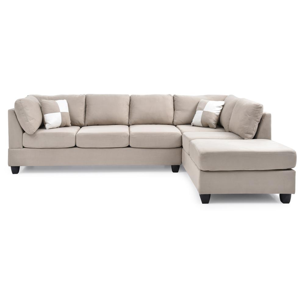 Malone 111 in. Vanilla Suede 4-Seater Sectional Sofa with 2-Throw Pillow. Picture 1