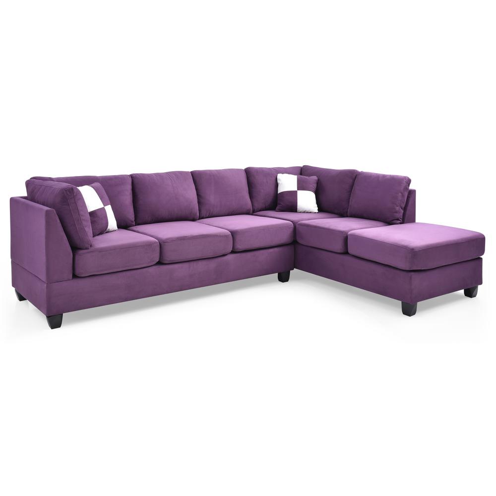 Malone 111 in. Purple Suede 4-Seater Sectional Sofa with 2-Throw Pillow. Picture 2