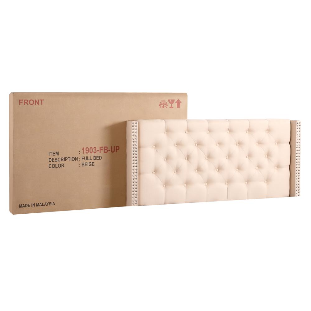 Julie Beige Tufted Upholstered Low Profile Full Panel Bed. Picture 5
