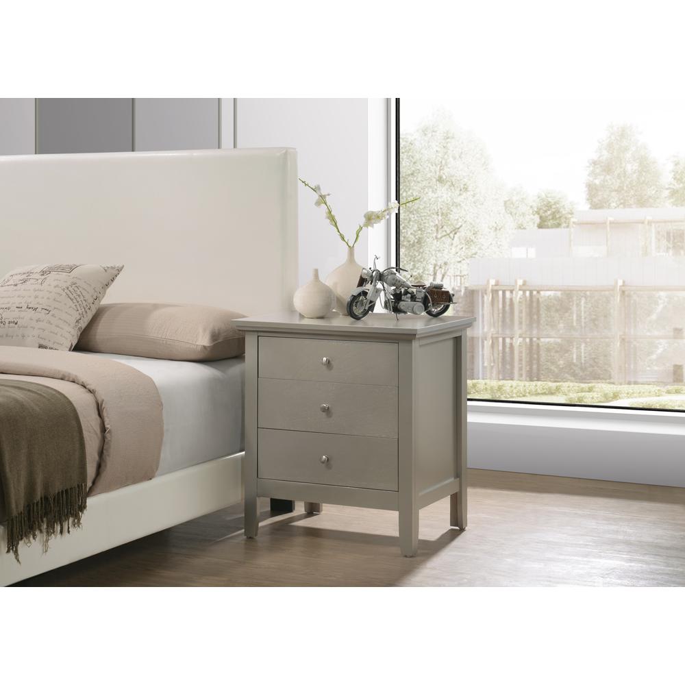 Hammond 3-Drawer Silver Champagne Nightstand (26 in. H x 18 in. W x 24 in. D). Picture 5