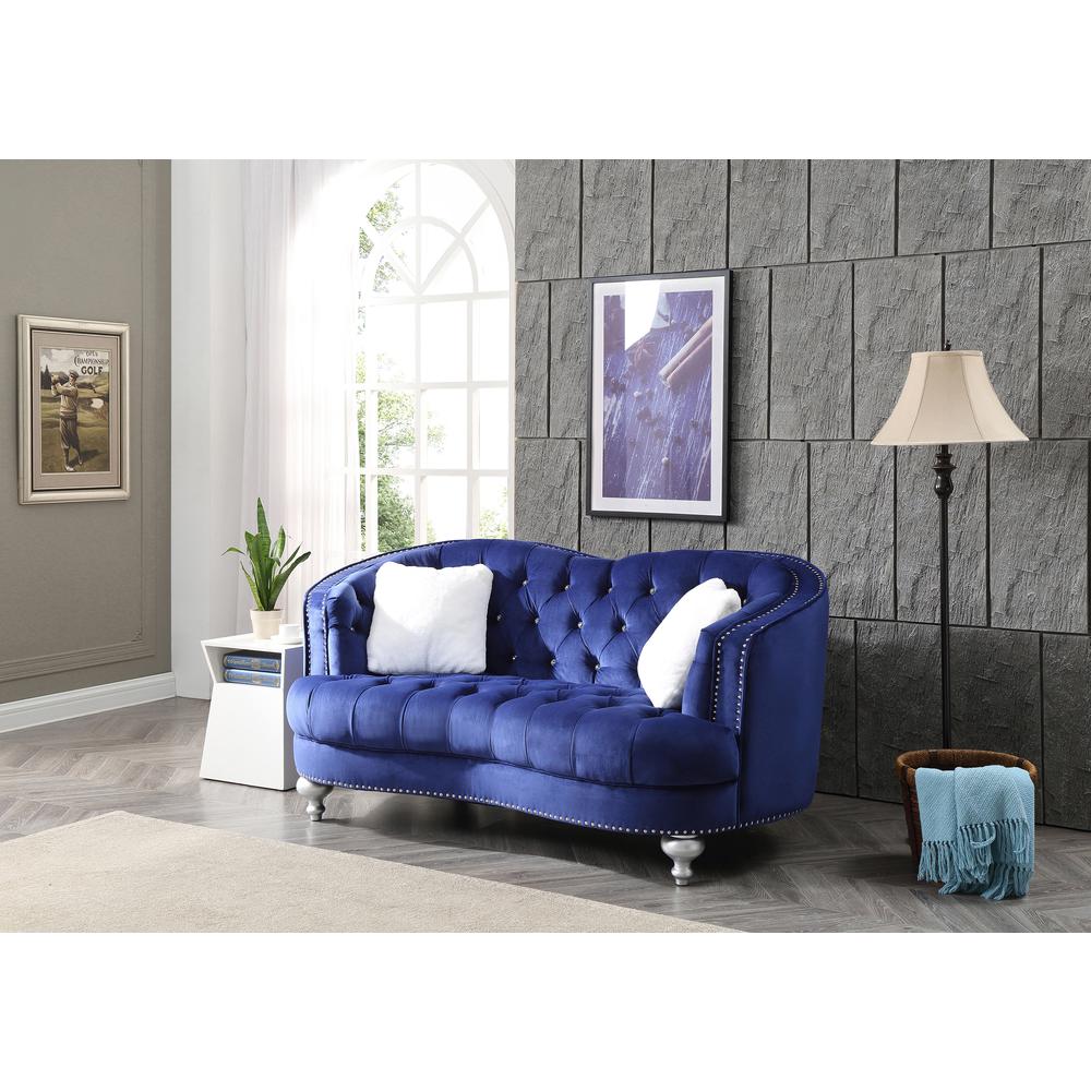 Jewel 71 in. W Flared Arm Polyester Straight Sofa in Blue. Picture 5