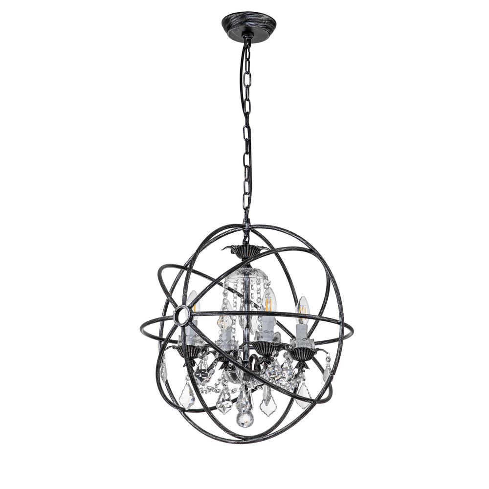 Eudora 4-Light Globe Hanging Chandelier with Crystal Accents Antique Black. Picture 1